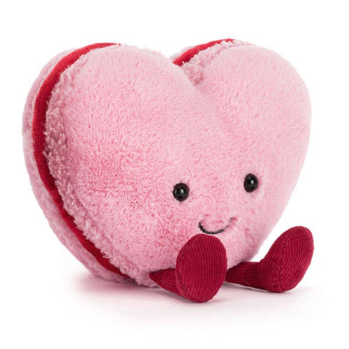Jellycat Mackaroni Herz, süße rosafarbige Plüschliebe mit liebevollem Gesicht und roten Details