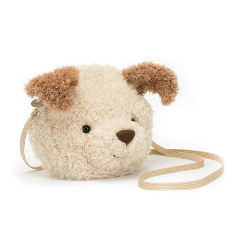 Jellycat Umhängetasche in Form eines süßen Hundekopfs mit weichem Fell und Schulterriemen