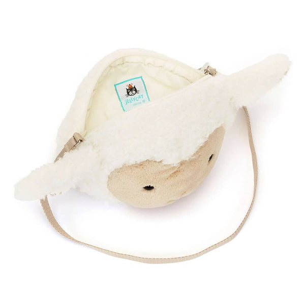 Jellycat Umhängetasche in Form eines Schafes mit weichem, flauschigem Material und Schultergurt