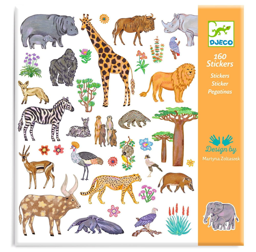 Kenia Sticker Set für Kinder mit 160 bunten Tieren und Pflanzen für kreatives Basteln
