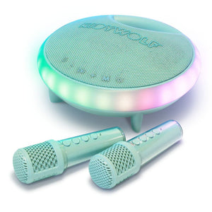 Kidywolf kabelloses Karaoke-Set mit zwei Mikrofonen und bunten LED-Lichtern für Partys