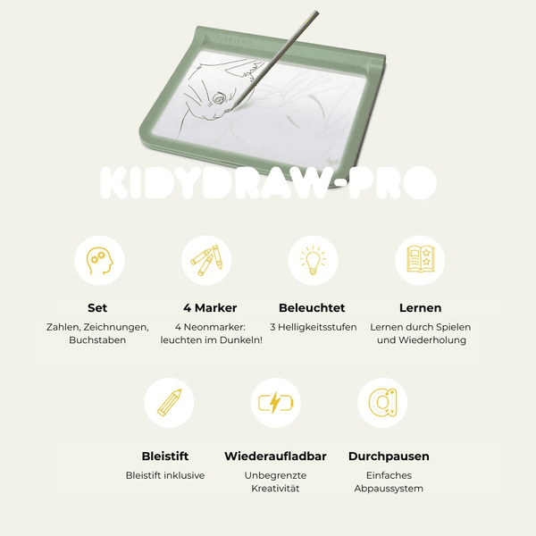 Leuchttafel Kidydraw Pro von Kidywolf mit 4 Neonmarkern und einfachem Abwaschen für kreative Kinderaktivitäten