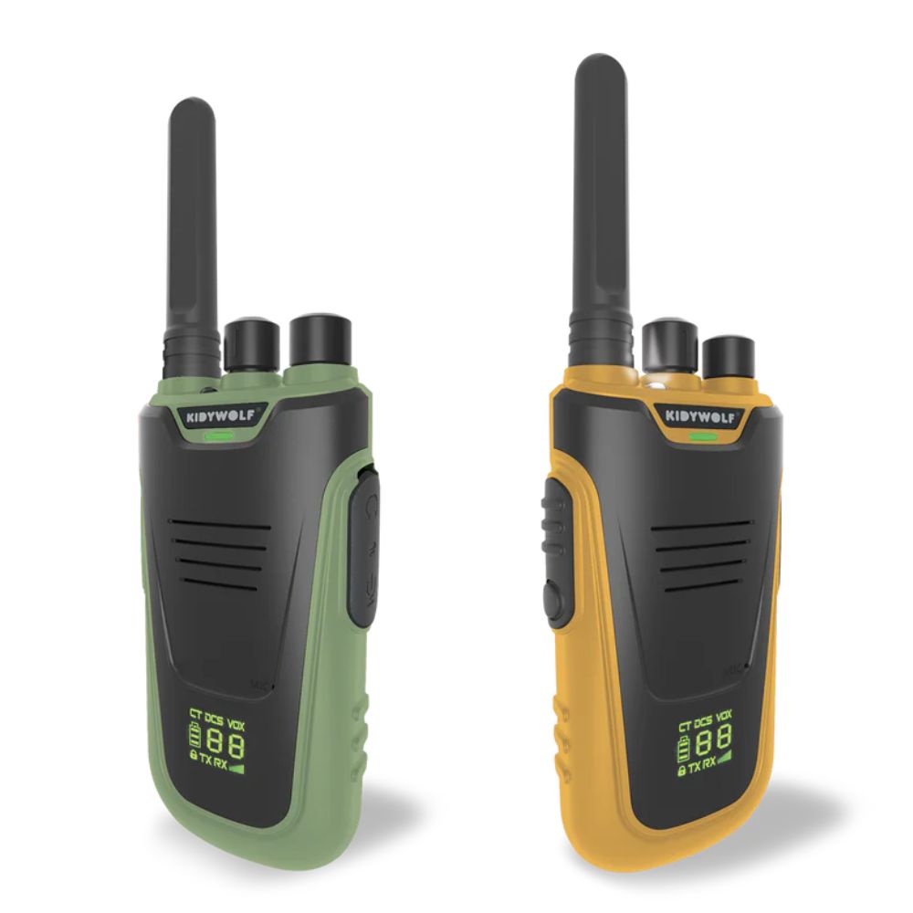 Kidywolf Walkie-Talkie Set in Grün und Gelb für klare Kommunikation im Freien