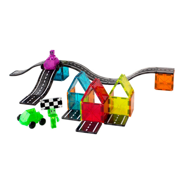 MAGNA-TILES Magnetbausteine Kinder mit Straßen und bunten Bauklötzen für kreatives Spielen