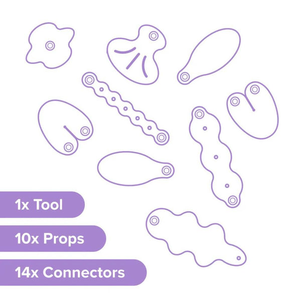 Makedo kreatives Formenset Kinder mit 10 Requisiten, 14 Verbindern und einem Werkzeug für kreative Projekte