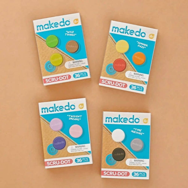 Makedo Scru-Dot Sets mit 36 Teilen in Sommer Daze, Wild Things und anderen Designs für kreatives Basteln kaufen.