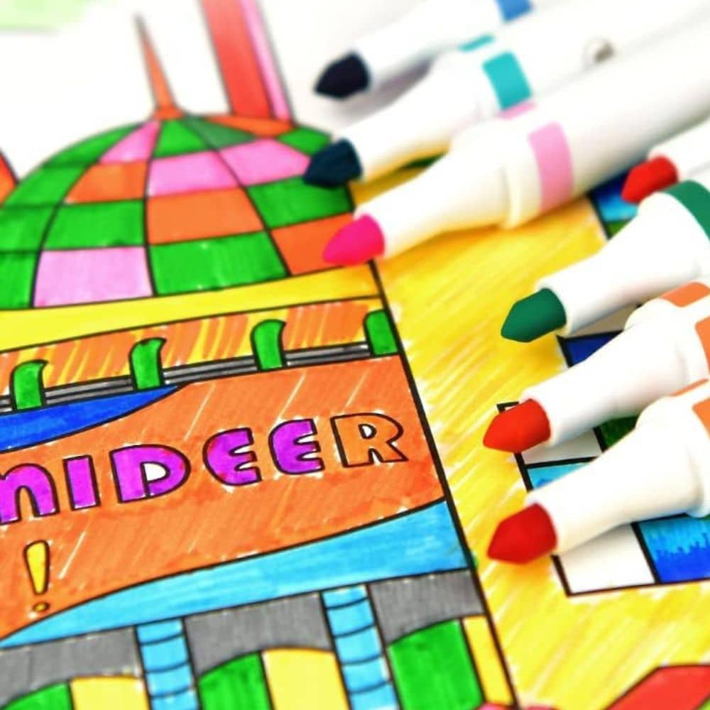 48 abwaschbare Marker für Kinder von Mideer in verschiedenen Farben im Karton verpackt