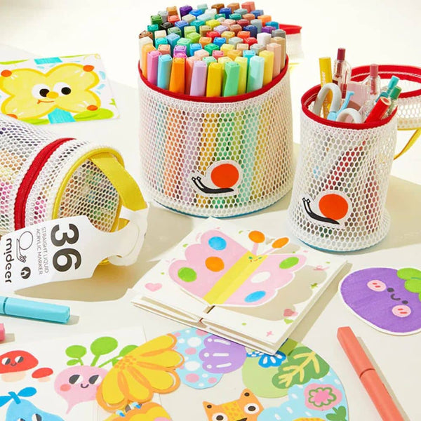 Mideer Set mit flüssigen Acrylmarkern Kinder in bunten Farben und kreativen Malprojekten