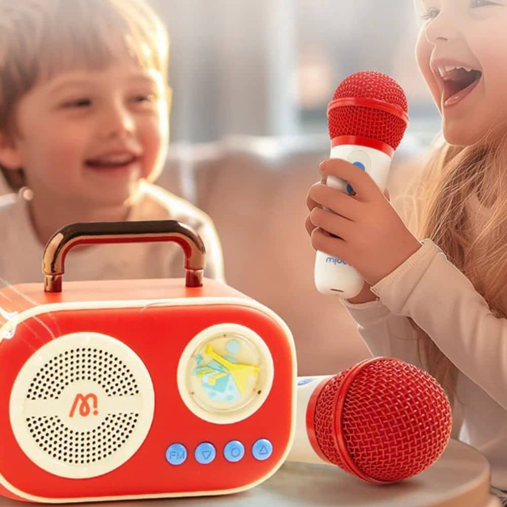 Mideer Karaoke Set für Kinder mit zwei Mikrofonen und tragbarem Lautsprecher in Rot