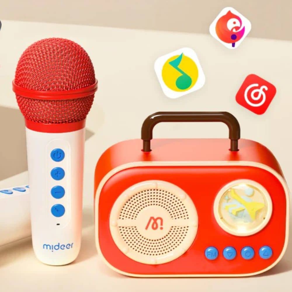 Mideer Karaoke Set für Kinder mit zwei Mikrofonen und tragbarem Lautsprecher in Rot