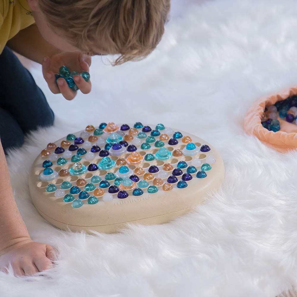 Miniland Układanka Puzzle – Mandala-Stein mit bunten Mandala-Steinen auf rundem Holzbrett