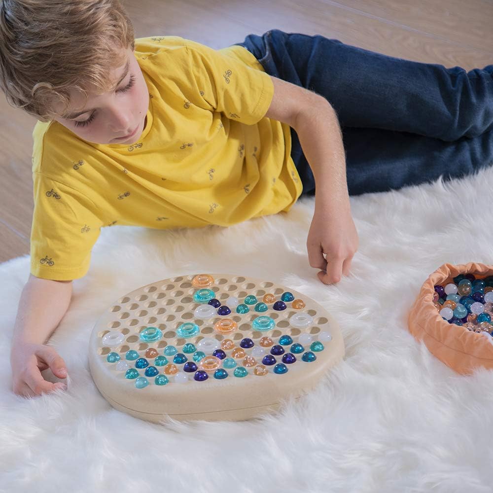 Miniland Układanka Puzzle – Mandala-Stein mit bunten Mandala-Steinen auf rundem Holzbrett