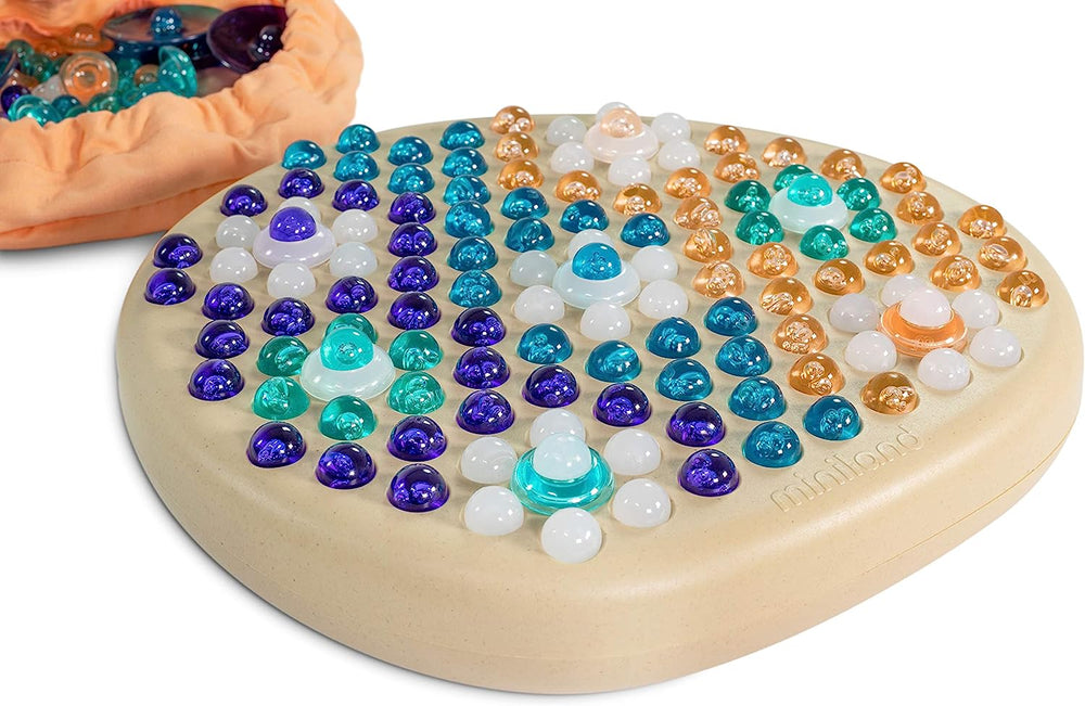 Miniland Układanka Puzzle – Mandala-Stein mit bunten Mandala-Steinen auf rundem Holzbrett