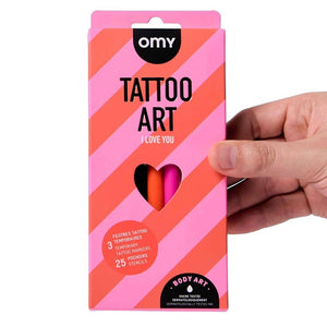 OMY Tattoo Marker Set für Kinder mit 3 temporären Stiften und 25 Schablonen für kreativen Spaß