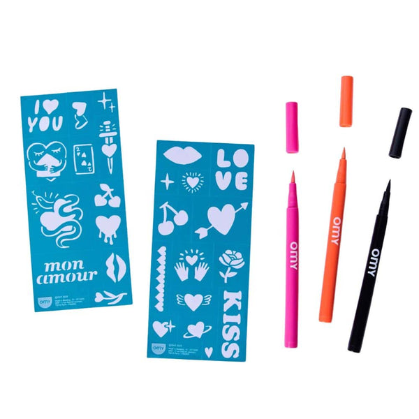 OMY Tattoo Marker Set für Kinder mit bunten Stiften und Tattoos für kreativen Spaß