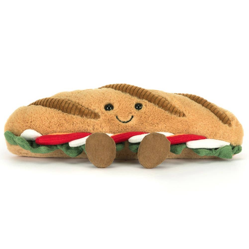 Jellycat Plüsch Baguette Caprese mit lächelndem Gesicht und bunten Details für Kinder