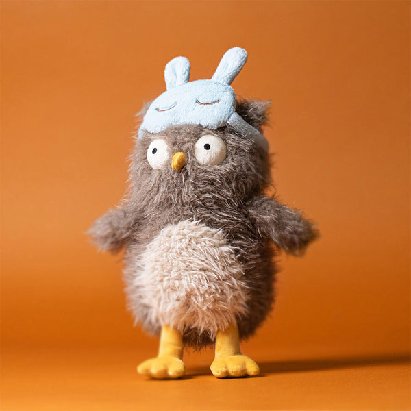 Jellycat Plüsch-Eule 24 cm mit Schlafmaske in Grau und Blau für Kinder zum Kuscheln