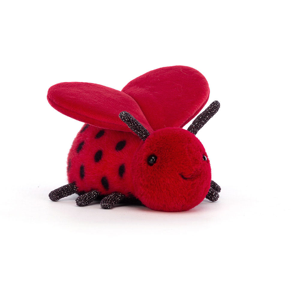 Jellycat Plüsch-Marienkäfer Loulou Love 13 cm Kuscheltier in rot mit schwarzen Punkten