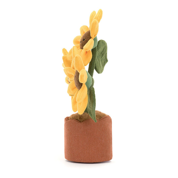 Jellycat Plüsch-Sonnenblumen 35 cm als weiches Kuscheltier mit gelben Blüten und grünem Blatt