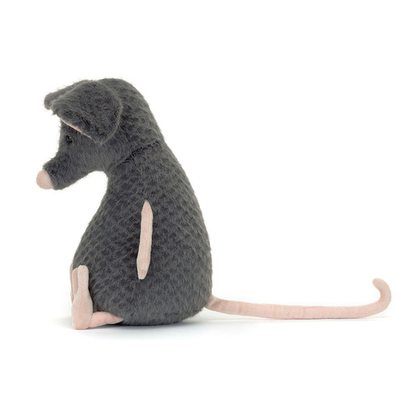 Jellycat Plüschratte – Traurig 27 cm kuschelige graue Stoffratte mit rosa Details sitzend