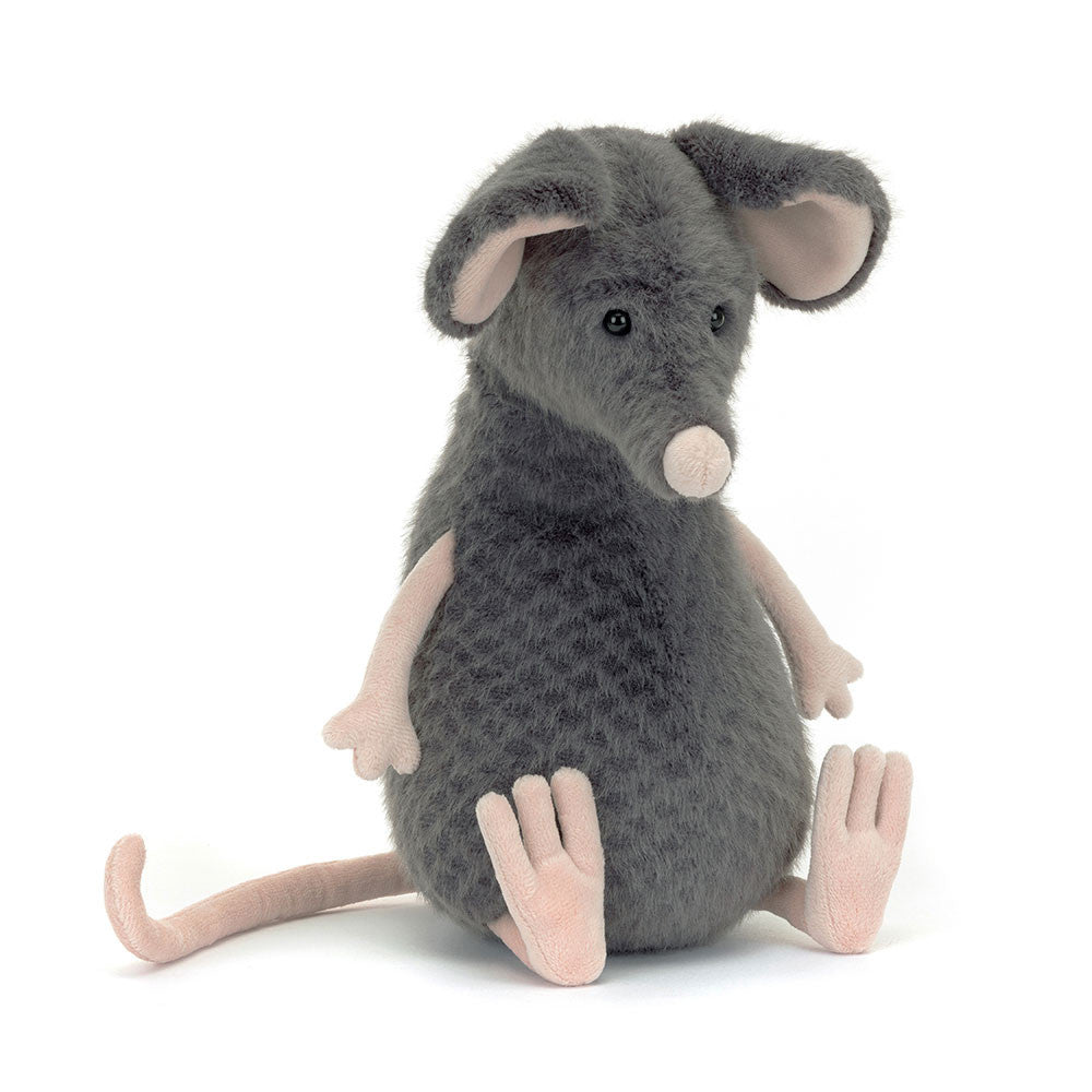 Jellycat Plüschratte – Traurig 27 cm graue weiche Kuschelmaus mit rosafarbenen Pfoten und Ohren