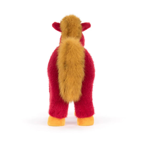 Rotes Jellycat Plüschtier in Form eines Pferdes mit weichem, flauschigem Fell