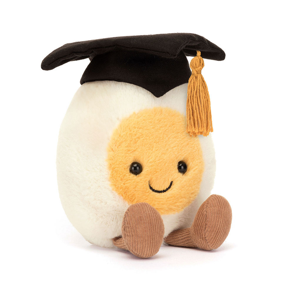 Jellycat Plüsch-Ei – Absolvent 14 cm mit schwarzem Doktorhut und fröhlichem Gesicht