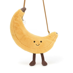 Jellycat Plüsch-Umhängetasche Fröhliche Banane 22 cm mit süßem Gesicht und Beinen
