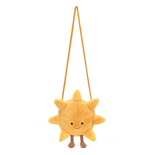 Jellycat Plüsch-Umhängetasche – Lächelnde Sonne in Orange mit lächelndem Gesicht und langen Trägern
