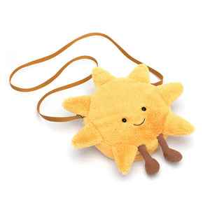 Jellycat Plüsch-Umhängetasche – Lächelnde Sonne aus weichem Material mit verstellbarem Trageriemen