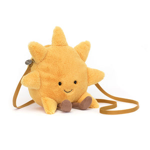 Jellycat Plüsch-Umhängetasche – Lächelnde Sonne in Gelb mit braunem Träger