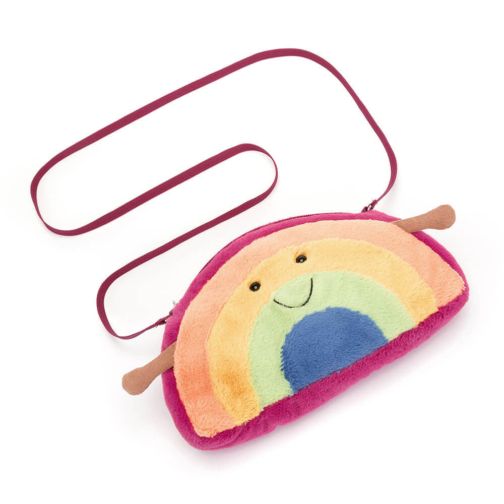 Plüsch-Umhängetasche – Lächelnder Regenbogen - tablude.com