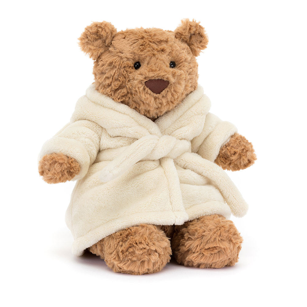 Jellycat Plüschbär – Bartholomäus im Bademantel 26 cm weicher brauner Teddybär mit Kapuze
