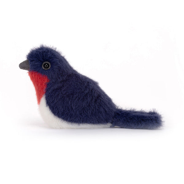 Jellycat Plüschvogel – Schwalbe 10 cm in Blau mit rotem Brustflaum und weichem Plüsch