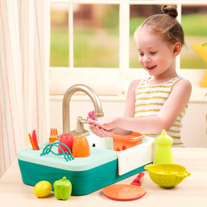 Spülbecken mit funktionierendem Wasserhahn und Zubehör – Splash-n-Scrub Sink - tablude.com