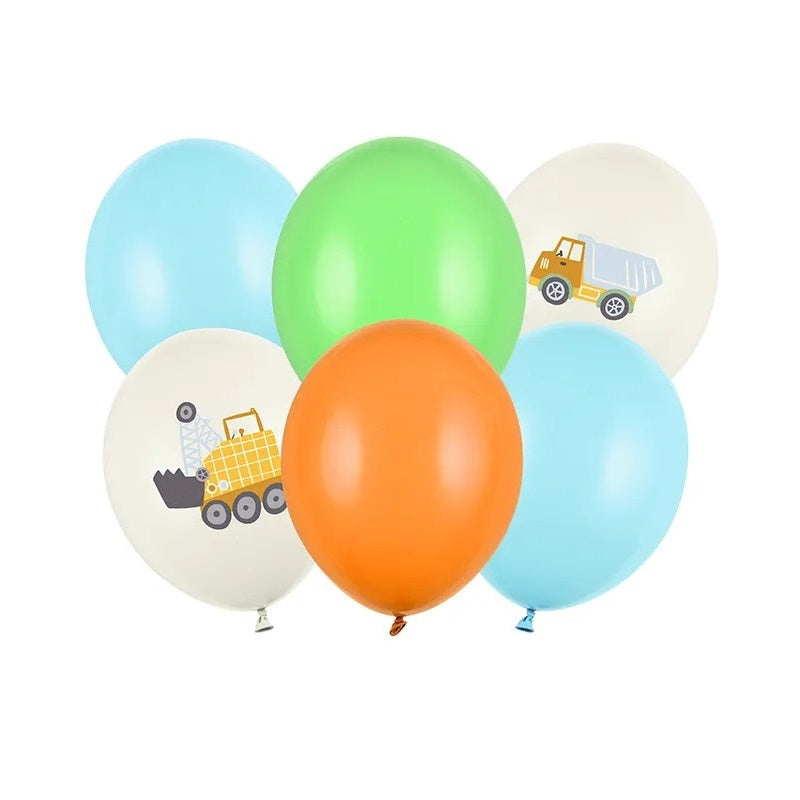 Ballons, 6 Stück – Baufahrzeuge, 30 cm