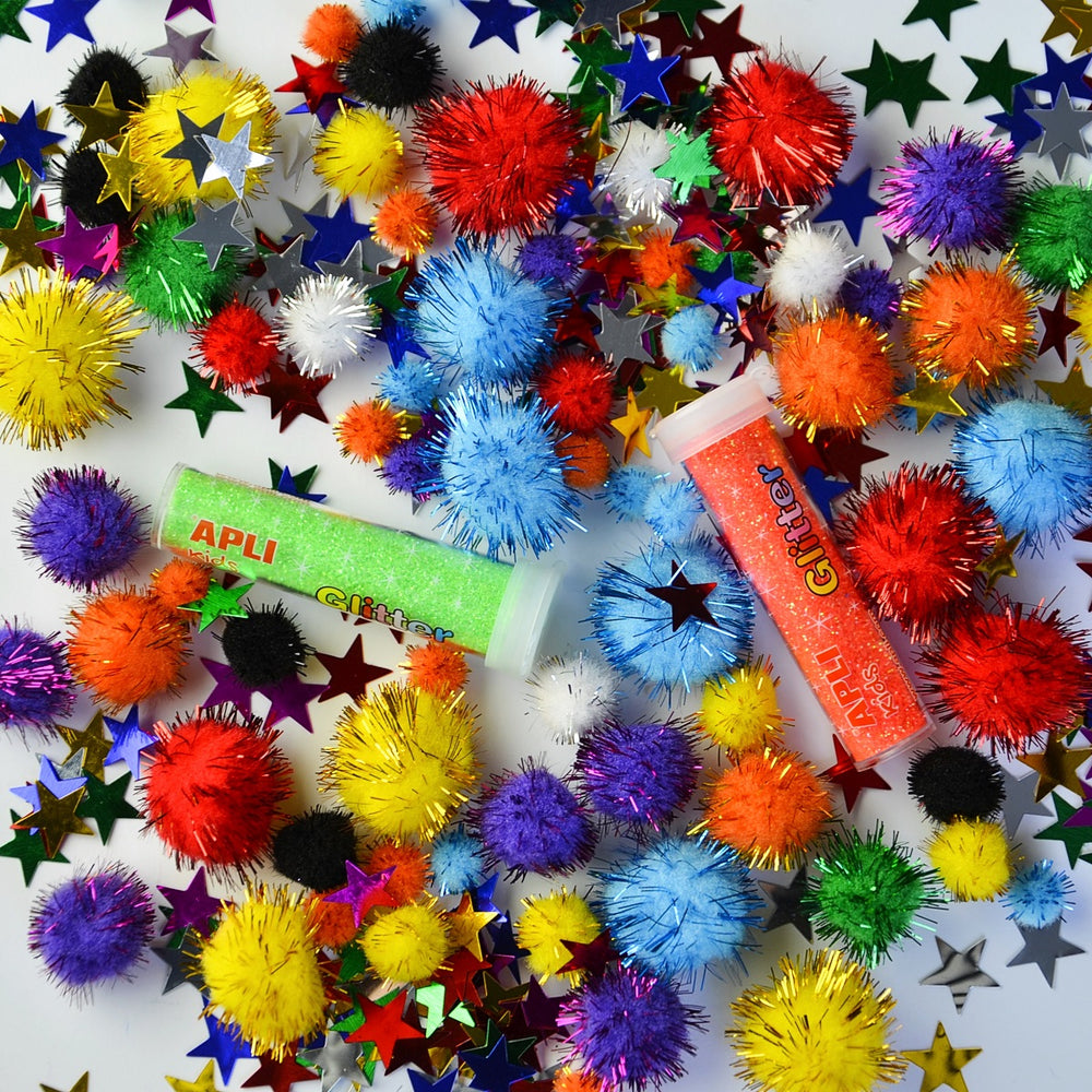 Set mit sensorischen Accessoires – Pompons, Sterne, Glitzer - tablude.com