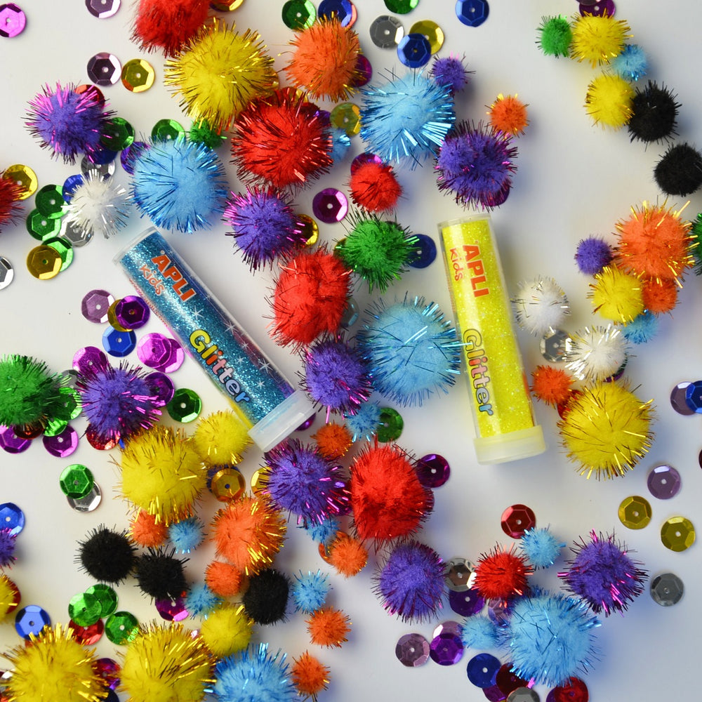 Set mit sensorischen Accessoires – Pompons, Pailletten, Glitzer - tablude.com
