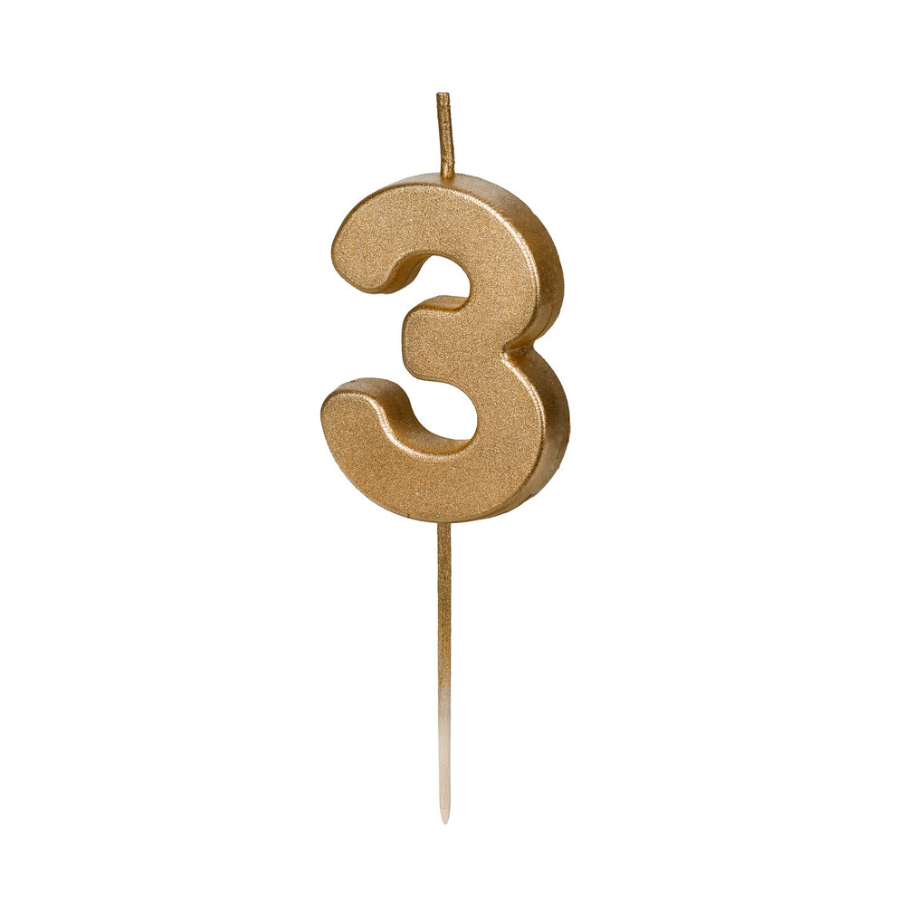 Geburtstagskerze 4,5 cm – Zahl 3 goldfarben