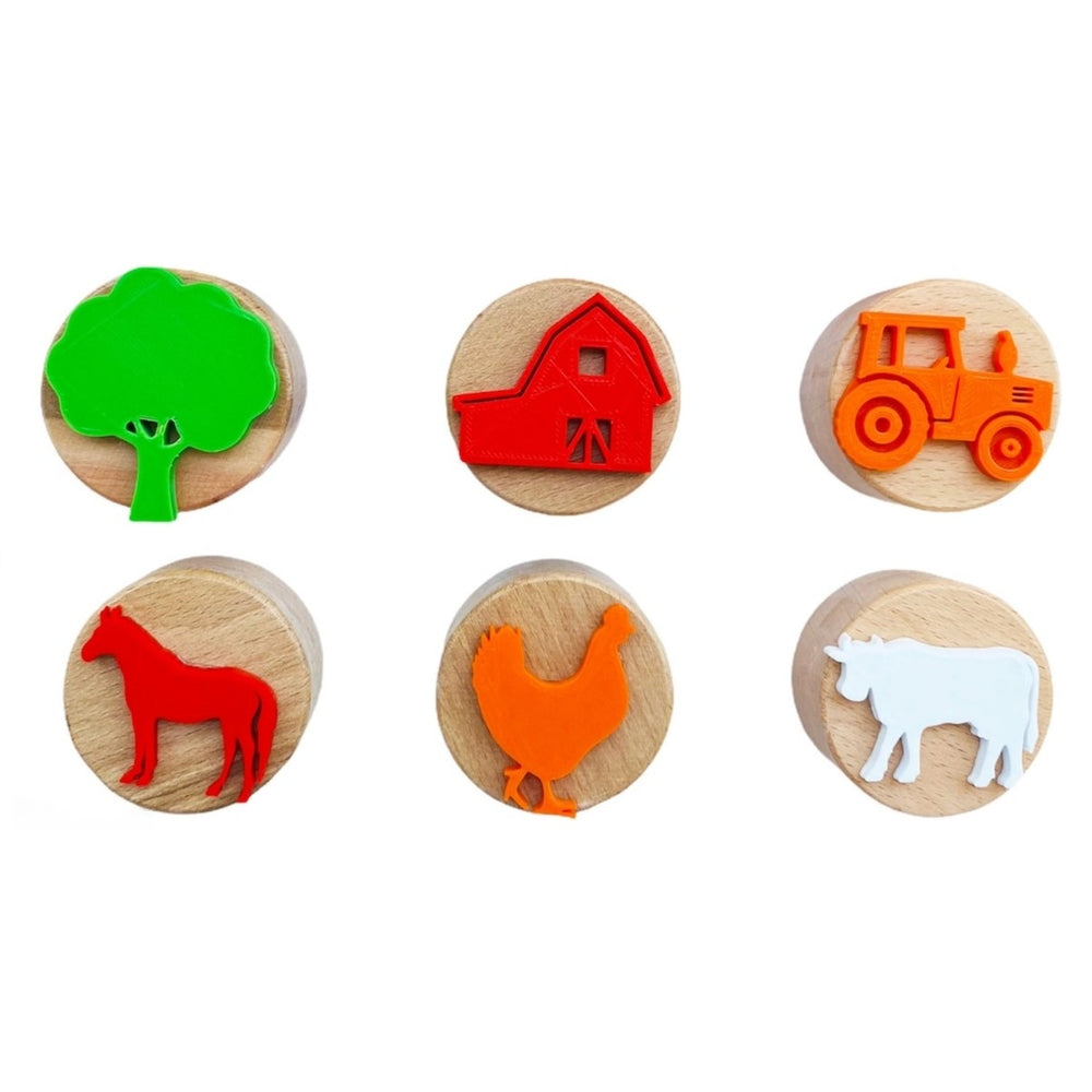 Holzstempel-Set – Bauernhof, 6 Stück - tablude.com