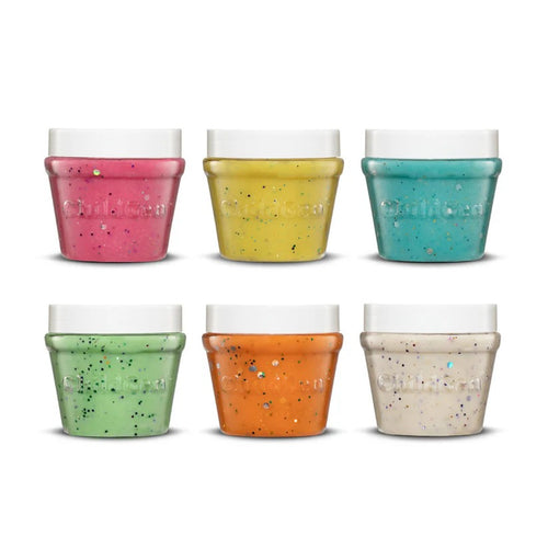 Natürliche Knete in Gläsern – Set mit 6 Glitzerfarben - tablude.com