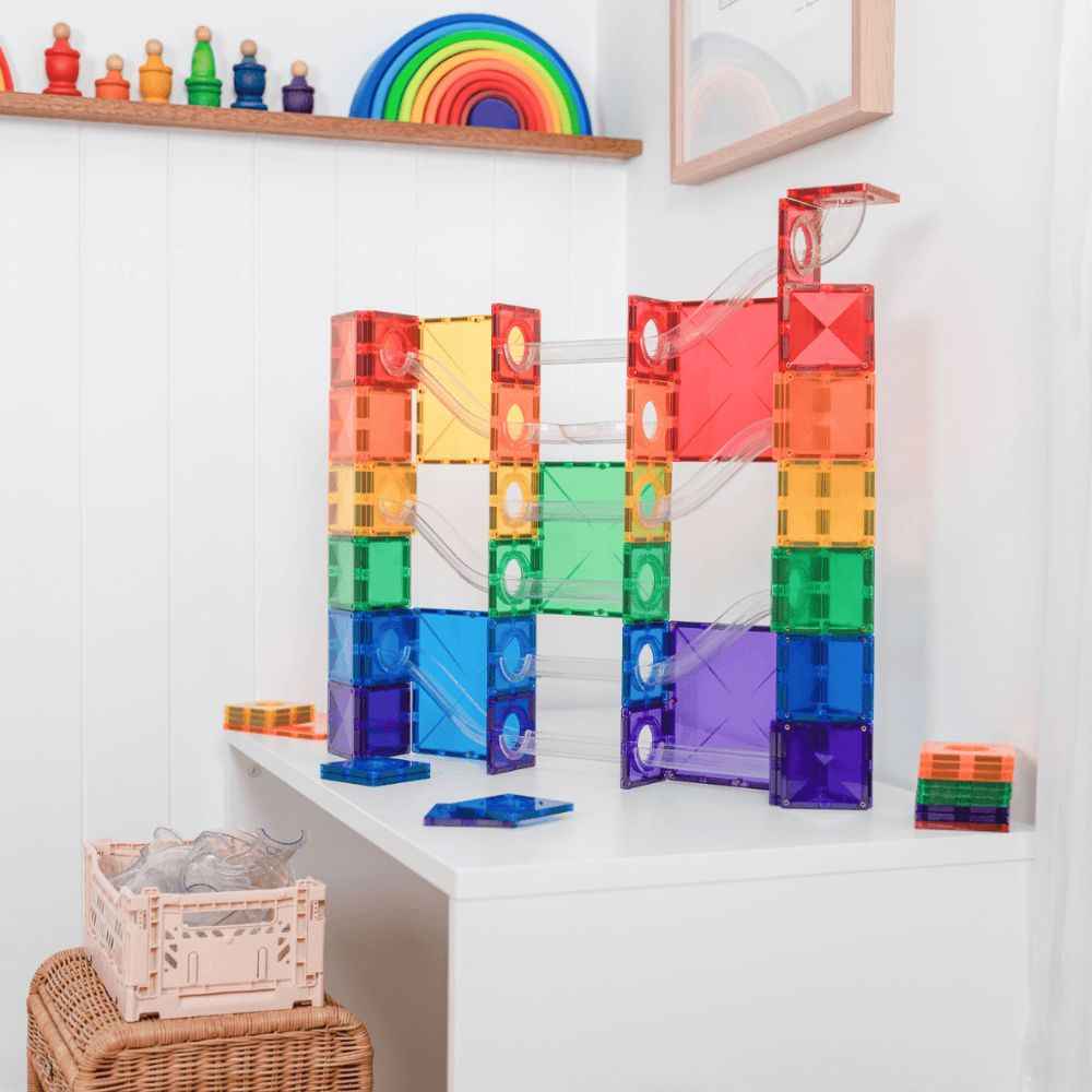 Magnetische Kugelnbahn-Bausteine – Rainbow Super Ball Run Pack 134 Teile