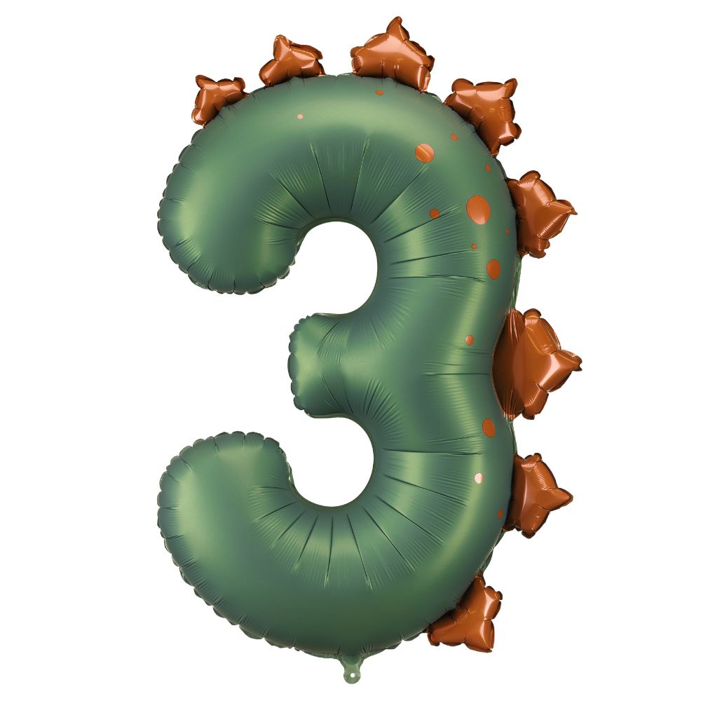 Folienballon 92 cm – Zahl 3 Dinosaurier