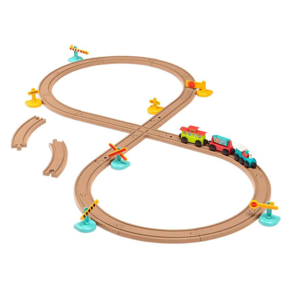 Eisenbahn mit Schienen und Schildern – magnetische Waggons – All Aboard 29 Teile