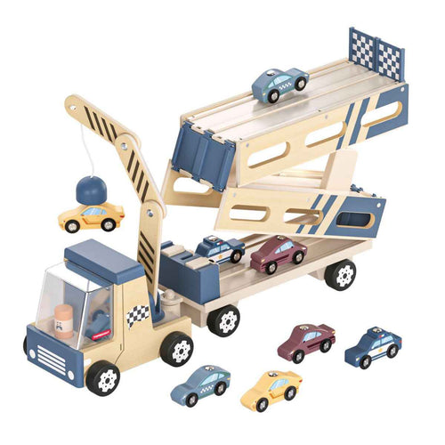 Auto-Transporter & Rennstrecke 2-in-1 – Magnetspielzeug mit 8 Autos & Kran