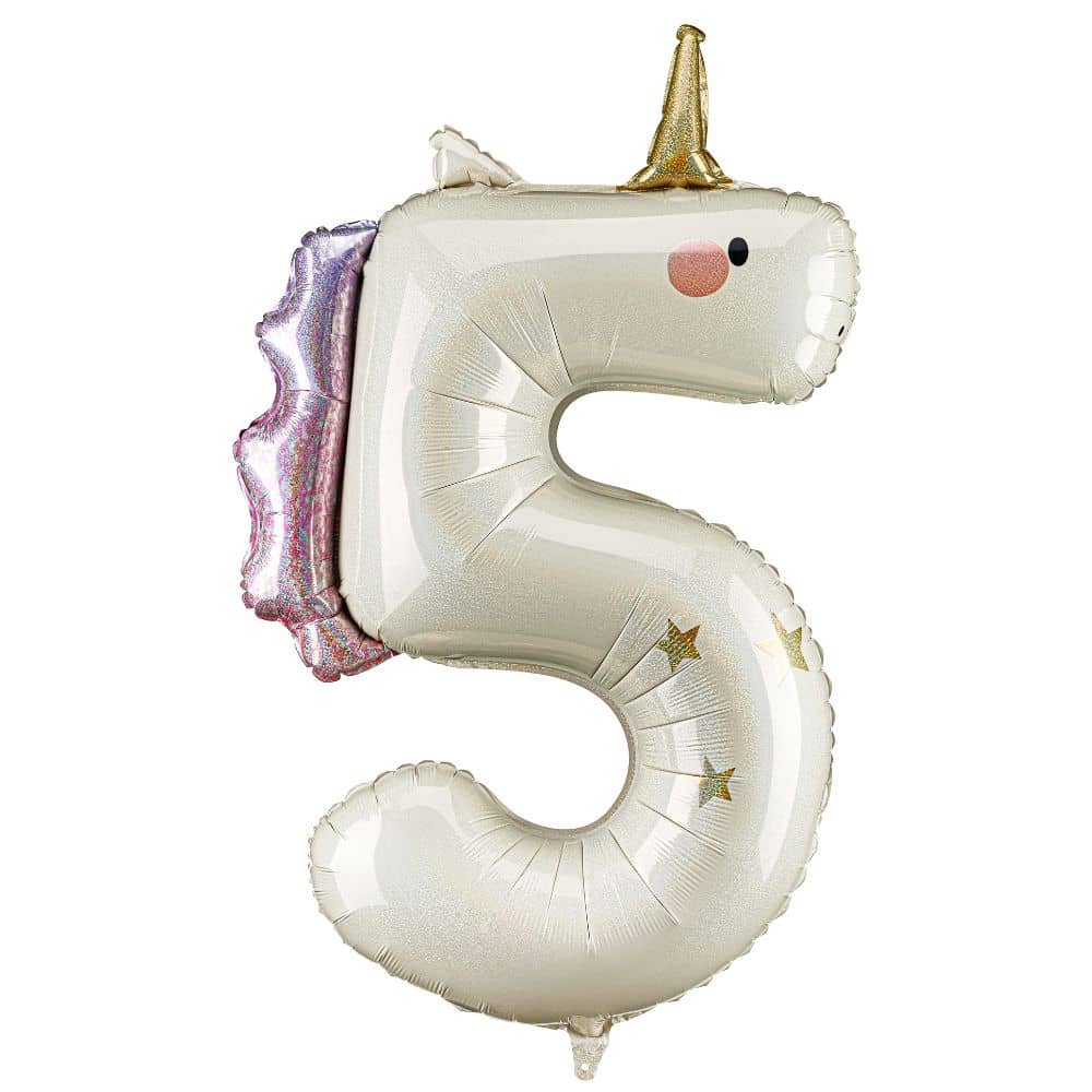 Folienballon 93 cm – Zahl 5 Einhorn