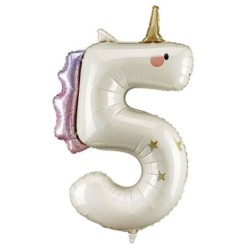 Folienballon 93 cm – Zahl 5 Einhorn