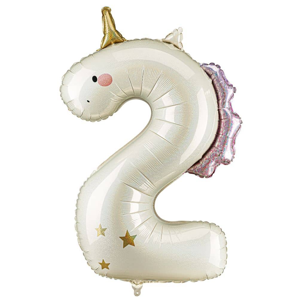 Folienballon 93 cm – Zahl 2 Einhorn