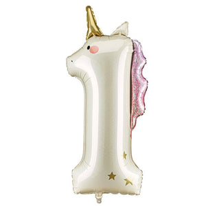 Folienballon 93 cm – Zahl 1 Einhorn