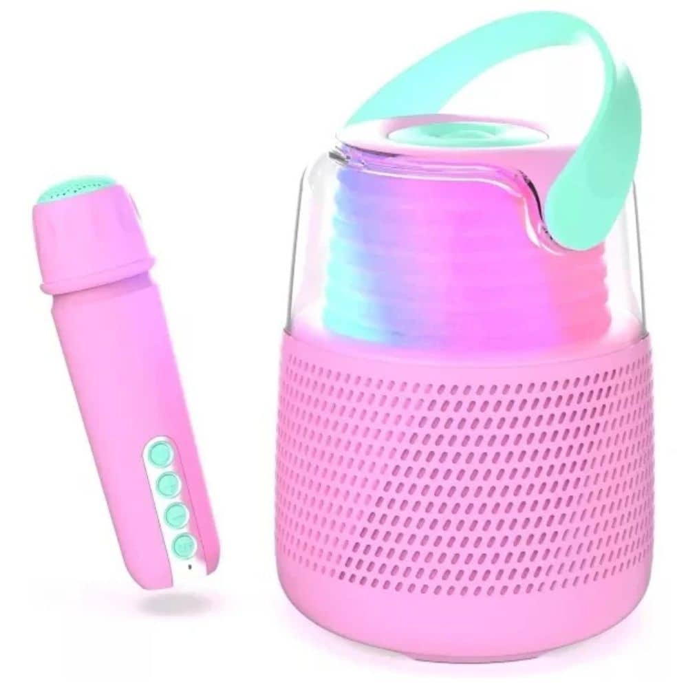 Karaoke-Set mit Mikrofon und Lautsprecher mit LED-Beleuchtung – rosa